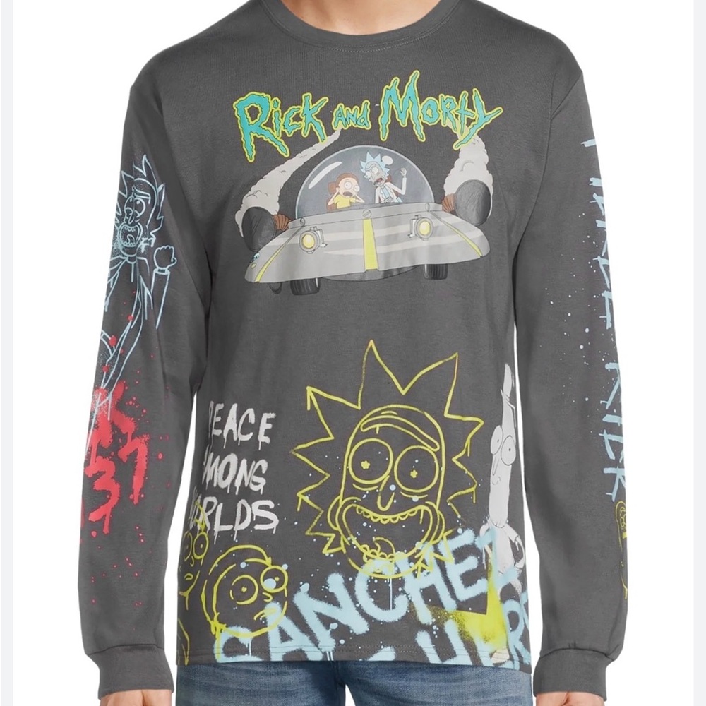 Rick and Morty teen’s XL Long Sleeve Graphic Tee - Charcoal